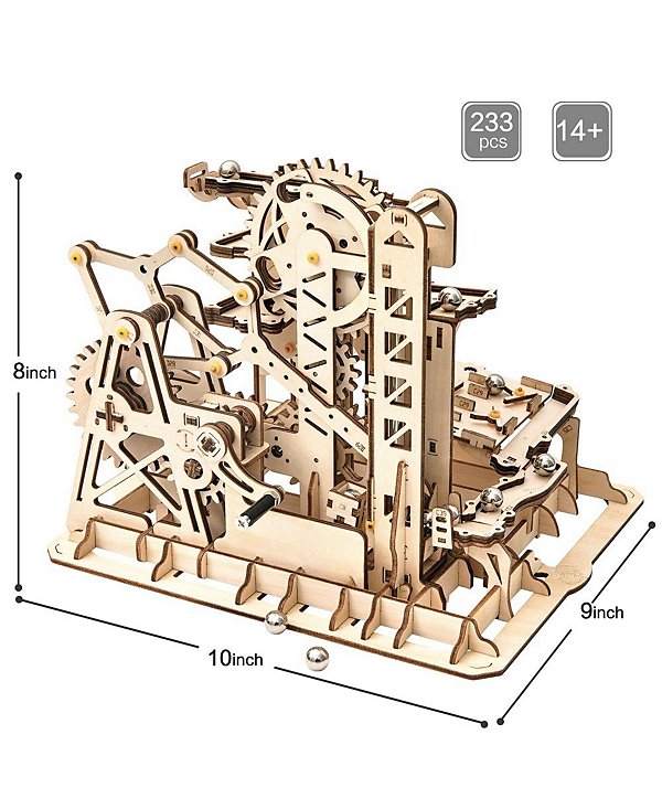 Marble Run Kit 3D Wooden Jigsaw Puzzles Model to Build for Adults Birthday Gift, Beige, 10"9"8"