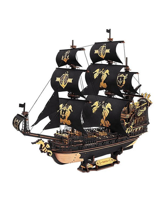 3D Puzzles, Wooden Puzzle with Pirate Ship Theme, Building Toys for Kids Adults, Black, 18.5"7.1"15.4